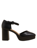 Leather Platform Square Toe Heels