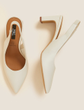 Leather Block Heel Pointed Slingback Shoes