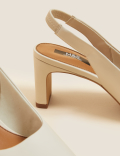 Leather Block Heel Pointed Slingback Shoes