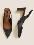 Leather Block Heel Pointed Slingback Shoes