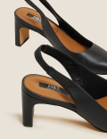 Leather Block Heel Pointed Slingback Shoes