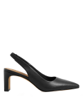 Leather Block Heel Pointed Slingback Shoes