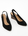Suede Wedge Pointed Slingback Shoes