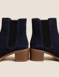 Suede Chelsea Block Heel Ankle Boots