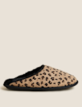 Leopard Print Faux Fur Lined Mule Slippers