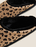 Leopard Print Faux Fur Lined Mule Slippers