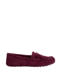 Suede Bow Faux Fur Lined Moccasin Slippers