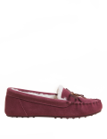 Suede Bow Faux Fur Lined Moccasin Slippers
