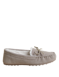 Suede Bow Faux Fur Lined Moccasin Slippers