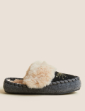 Suede Embroidered Mule Slippers