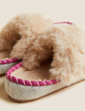 Faux Fur Embroidered Mule Slippers