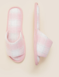 Checked Open Toe Mule Slippers