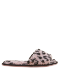 Borg Leopard Print Open Toe Mule Slippers