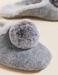 Felt Pom Pom Faux Fur Mule Slippers