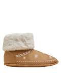 Embroidered Faux Fur Cuff Slipper Boots