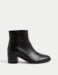 Leather Block Heel Ankle Boots