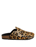 Leather Leopard Print Buckle Clog Mules