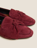 Suede Bow Flat Square Toe Loafers