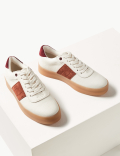 Leather Suede Panel Lace-up Trainers
