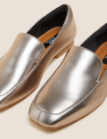 Wide Fit Leather Square Toe Flat Loafers