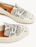 Wide Fit Leather Snake Flat Loafers