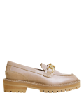 Leather Chain Detail Block Heel Loafers