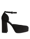 Suede Ankle Strap Platform Square Toe Heels