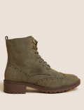 Lace Up Brogue Detail Flat Ankle Boots