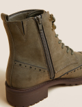 Lace Up Brogue Detail Flat Ankle Boots