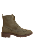 Lace Up Brogue Detail Flat Ankle Boots