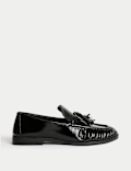 Leather Patent Ruched Tassel Flat Loafers