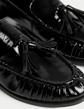 Leather Patent Ruched Tassel Flat Loafers