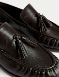 Leather Tassel Flat Loafers