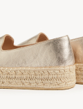 Leather Metallic Flatform Espadrilles