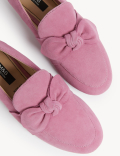 Wide Fit Suede Bow Flat Loafers