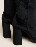 Velvet Platform Square Toe Ankle Boots