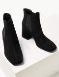 Block Heel Square Toe Chelsea Boots