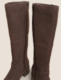 Wide Fit Leather Chunky Knee High Boots