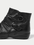 Wide Fit Leather Buckle Ruched Ankle Boots