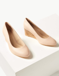 Leather Wide Fit Wedge Heel Court Shoes