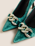 Velvet Stiletto Heel Pointed Court Shoes