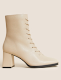 Leather Lace Up Block Heel Ankle Boots