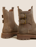 Suede Chelsea Buckle Flatform Ankle Boots