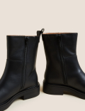 Leather Flat Square Toe Ankle Boots