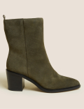Suede Western Block Heel Pointed Boots