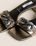 Leather Chain Detail Open Toe Mules