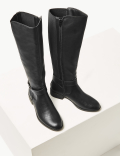 Elastic Block Heel Knee High Boots