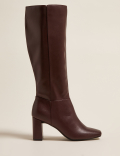 Block Heel Square Toe Knee High Boots