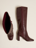 Block Heel Square Toe Knee High Boots