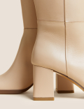 Leather Block Heel Knee High Boots